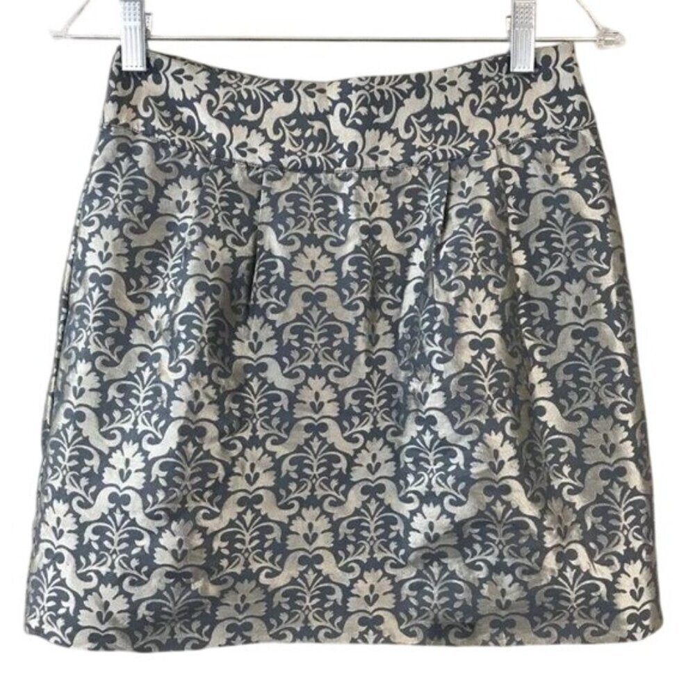 Metallic Platinum and Dark Gray Jacquard Mini Skirt